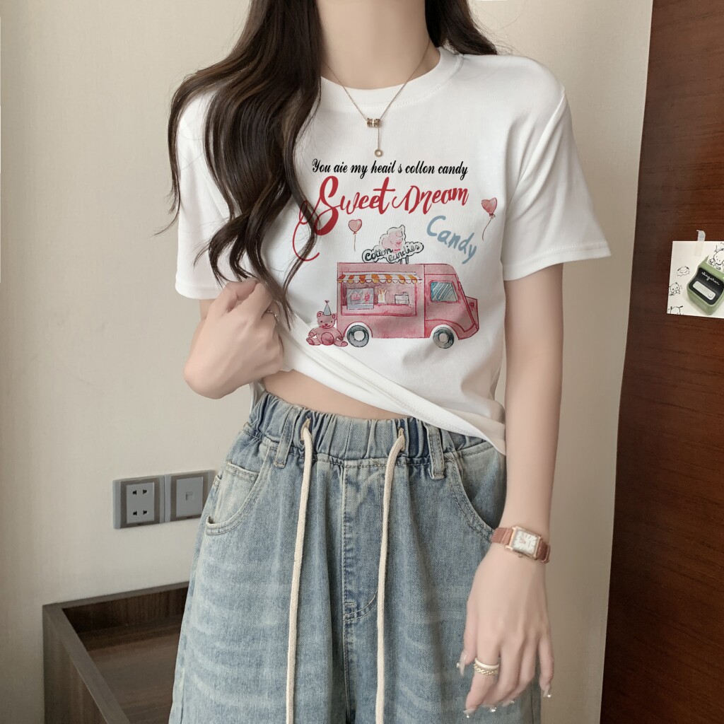 T0020-P35甜美少女短款可爱印花纯棉T短袖T恤女修身,女装T恤,星座617A-2