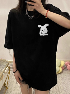 T0344-P25 24春夏纯棉圆领短袖T 思想兔可爱趣味印花 情侣宽松款图片