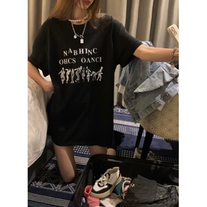 M376-P25 夏装短袖T恤24新款美式复古人像印花情侣宽松款到5XL图片