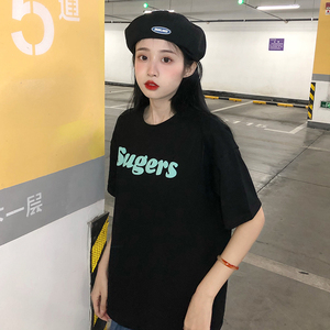T03-P25 夏季2025新款复古港味字母印花宽松圆领 百搭短袖T恤上衣图片