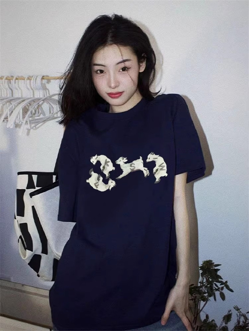 T0328-P25 夏季新款港味宽松显瘦休百搭上衣 印花圆领短袖T恤女春图片