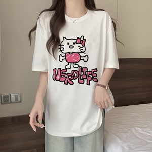 T0293-P25春夏新款纯棉印花夏装短袖T恤女宽松韩版