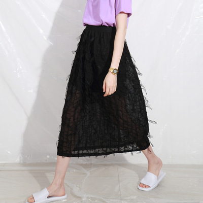 原创立体流苏松紧腰雪纺半身裙