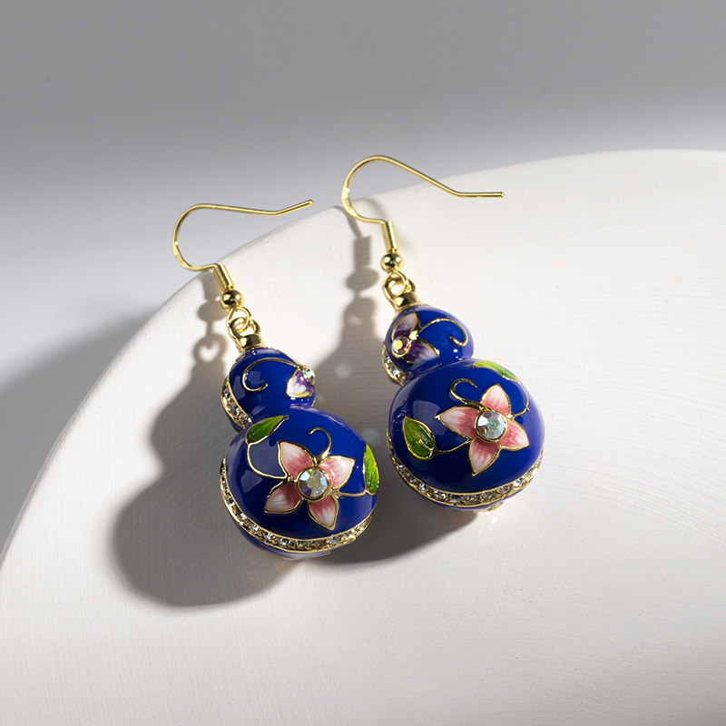 景泰蓝耳环耳饰女掐丝珐琅彩立体复古镀金手工艺吉祥葫芦s925银勾