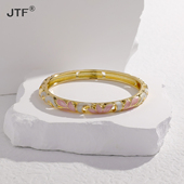 jtf景泰蓝手镯掐丝珐琅女圆开口镀金复古风镂空时尚 闺蜜七夕礼物