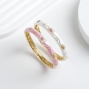 铜胎景泰蓝手镯女儿童款掐丝珐琅彩镀金时尚复古中国风小雏菊送礼