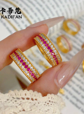 中古vintage排钻粉蔷薇戒指法式复古轻奢高级中古风彩色