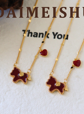 新年复古简约时尚红色滴油马上有钱花项链轻奢高级感百搭锁骨链女