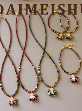 原创马年复古精致红色滴油转盘小马项链轻奢高级感气质百搭锁骨链