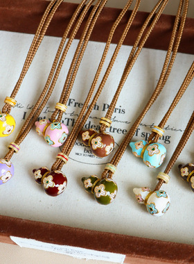 原创精致滴油葫芦微镶锆石四叶草项链配饰女轻奢小众高级感毛衣链