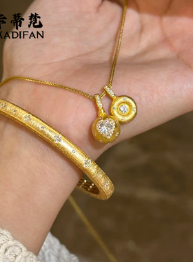 爆款中古拉丝爱心小甜豆吊坠项链女轻奢气质高级感颈链锁骨链