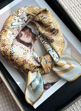 双面双色高档真丝羊毛围巾女秋冬季字母百搭时尚保暖披肩65cm方巾