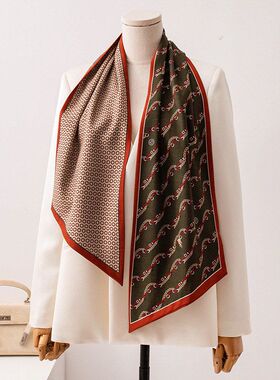 2026春夏新款老钱风围脖丝毛双层异色斜角飘带保暖护颈围巾