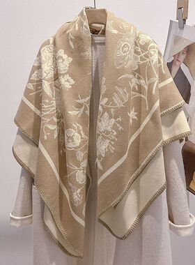 新款复古印花时尚气质大方巾韩版百搭斗篷秋冬加厚保暖围巾女