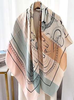 双面真丝羊毛大方巾简约图案双面印花日常通勤穿搭精美大方巾