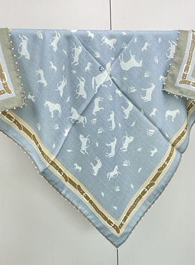 真丝羊毛小丝毛围巾双面异色疾风的马绿色小马珍珠边中方巾