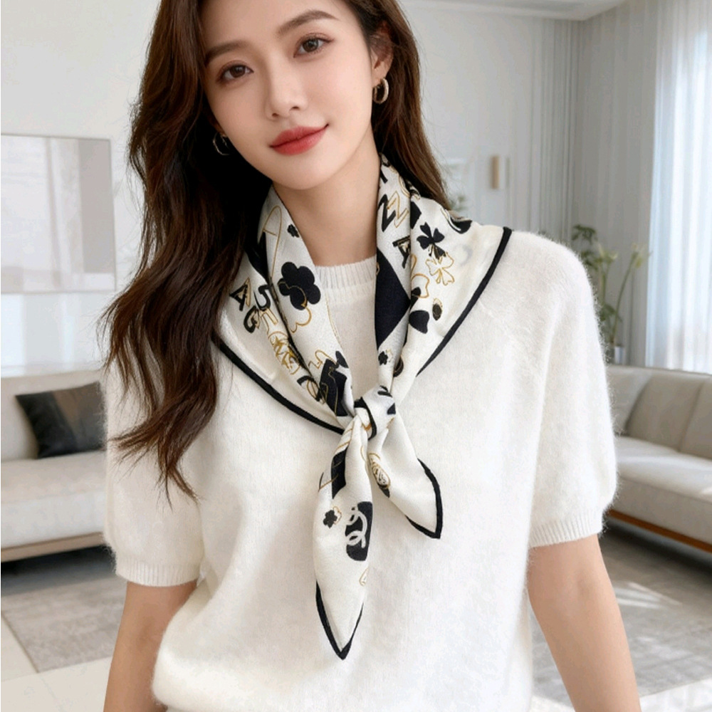 黑白经典小香围巾双面印花搭衣服丝毛方巾 5号香水瓶简约服装