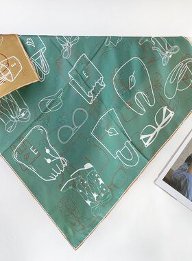 100%桑蚕丝质感老钱风绿色真丝斜纹丝巾女款春夏百搭复古时尚围巾