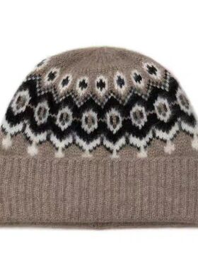 英国费尔岛100%Cashmere山羊绒保暖帽子情侣针织帽秋冬慵懒复古