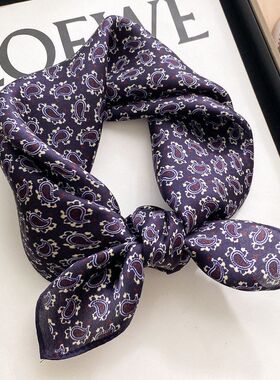 韩版男士真丝小方巾桑蚕丝丝巾围巾女复古紫色腰果嘻哈潮头巾领巾