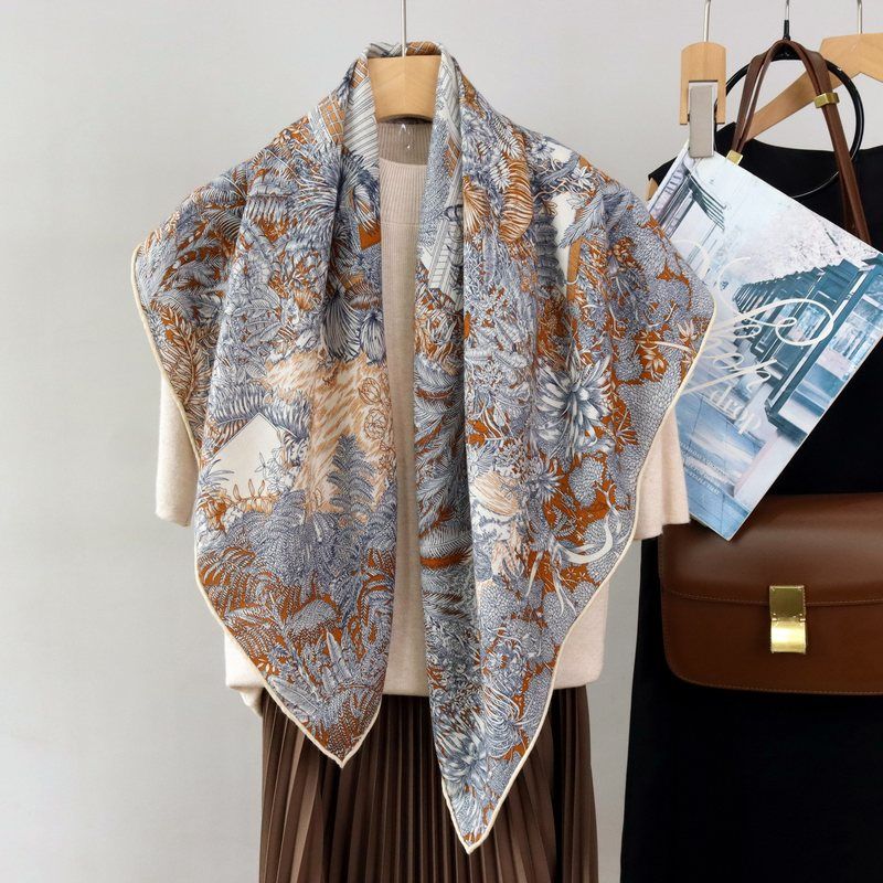 福宝雨林重磅双面异色真丝羊毛围巾秋冬百搭丝毛90大方巾围脖披肩