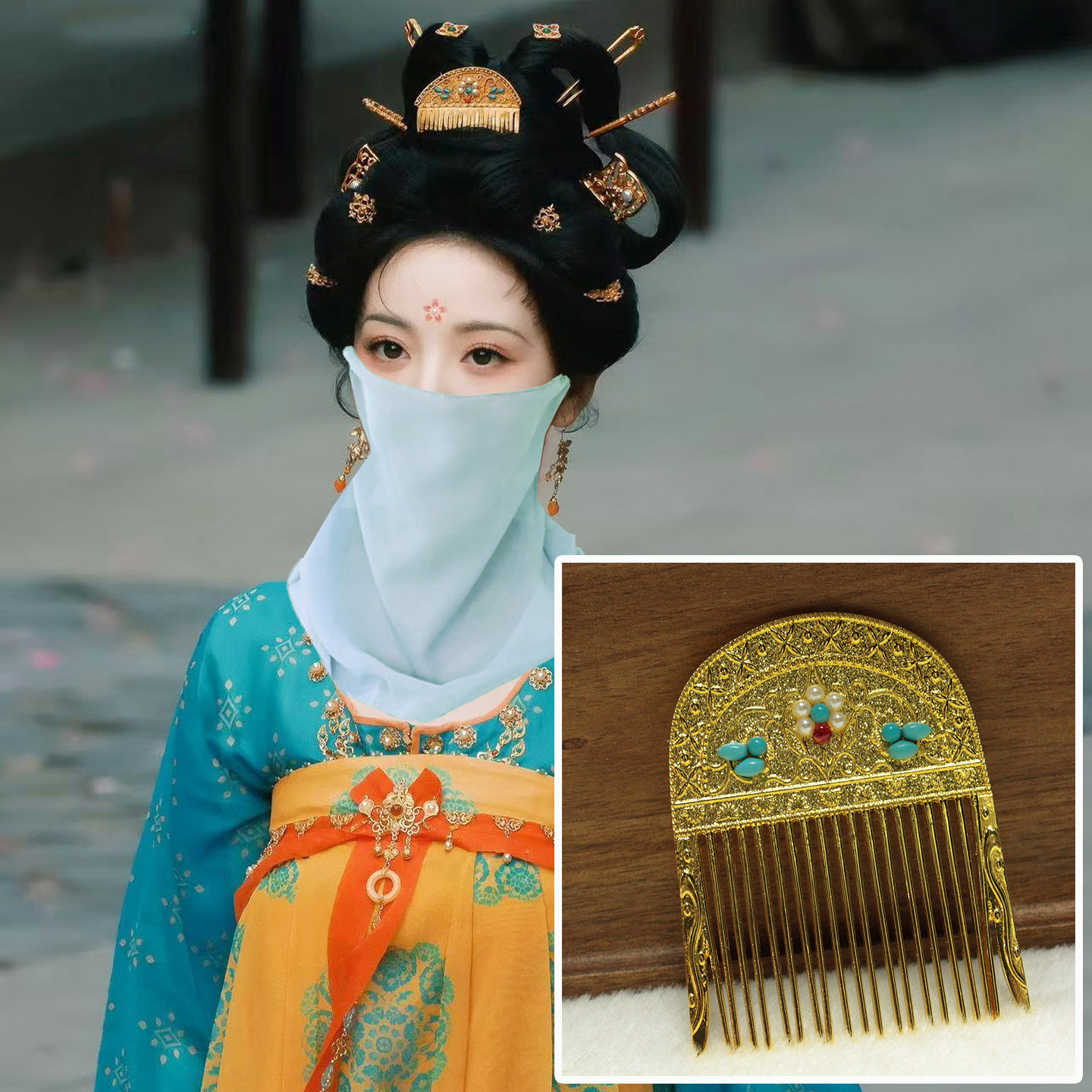 唐风发梳唐朝少女双环发髻武祯头饰古风汉服配饰子夜归敦煌飞天髻