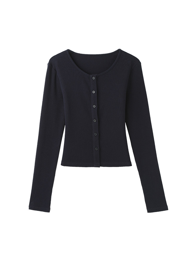 Navy Blue Knitted Cardigan Jacket for Women, Autumn Slim-Fit Short Sun-Protective Outerwear, Solid Color Long-Sleeve Top, Trendy