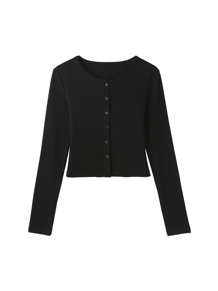 Black Thin Knit Cardigan Jacket for Women, Autumn Korean Style Outerwear, Hollow-Out Short Long-Sleeve Top, Trendy