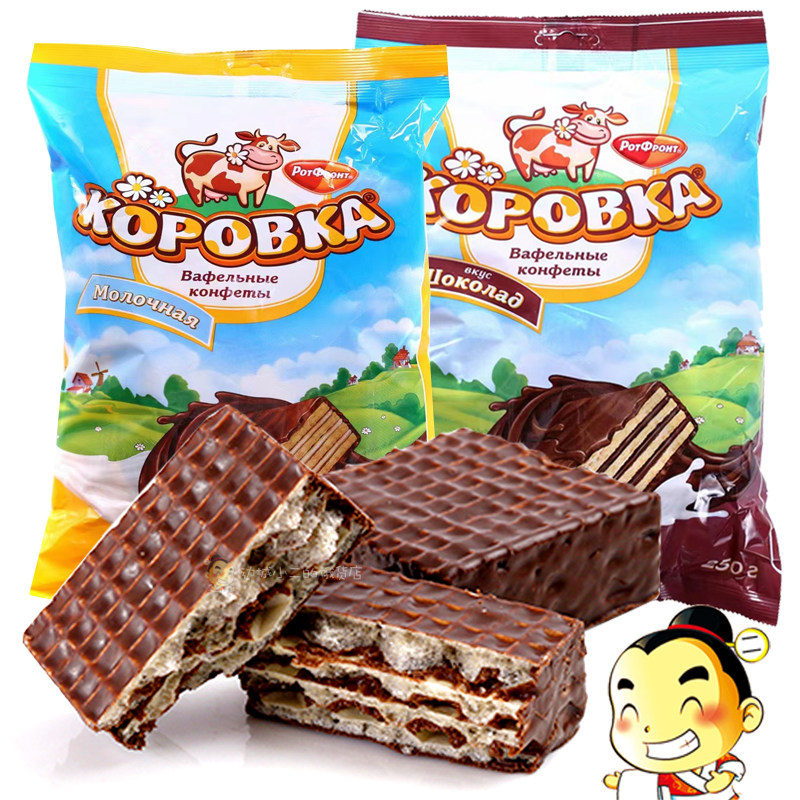 俄罗斯进口小牛威化巧克力奶油夹心独立包装大牛饼干办公室零食