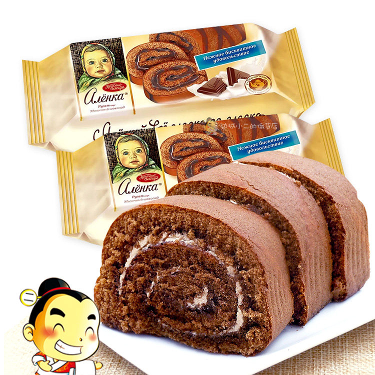 俄罗斯进口爱莲巧牌巧克力味蛋糕卷大头娃娃夹心蛋卷点心早餐零食
