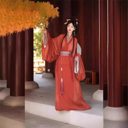新款梦域战国袍马山楚墓复原日常直裾袍成人汉服女拖尾大放量直裾