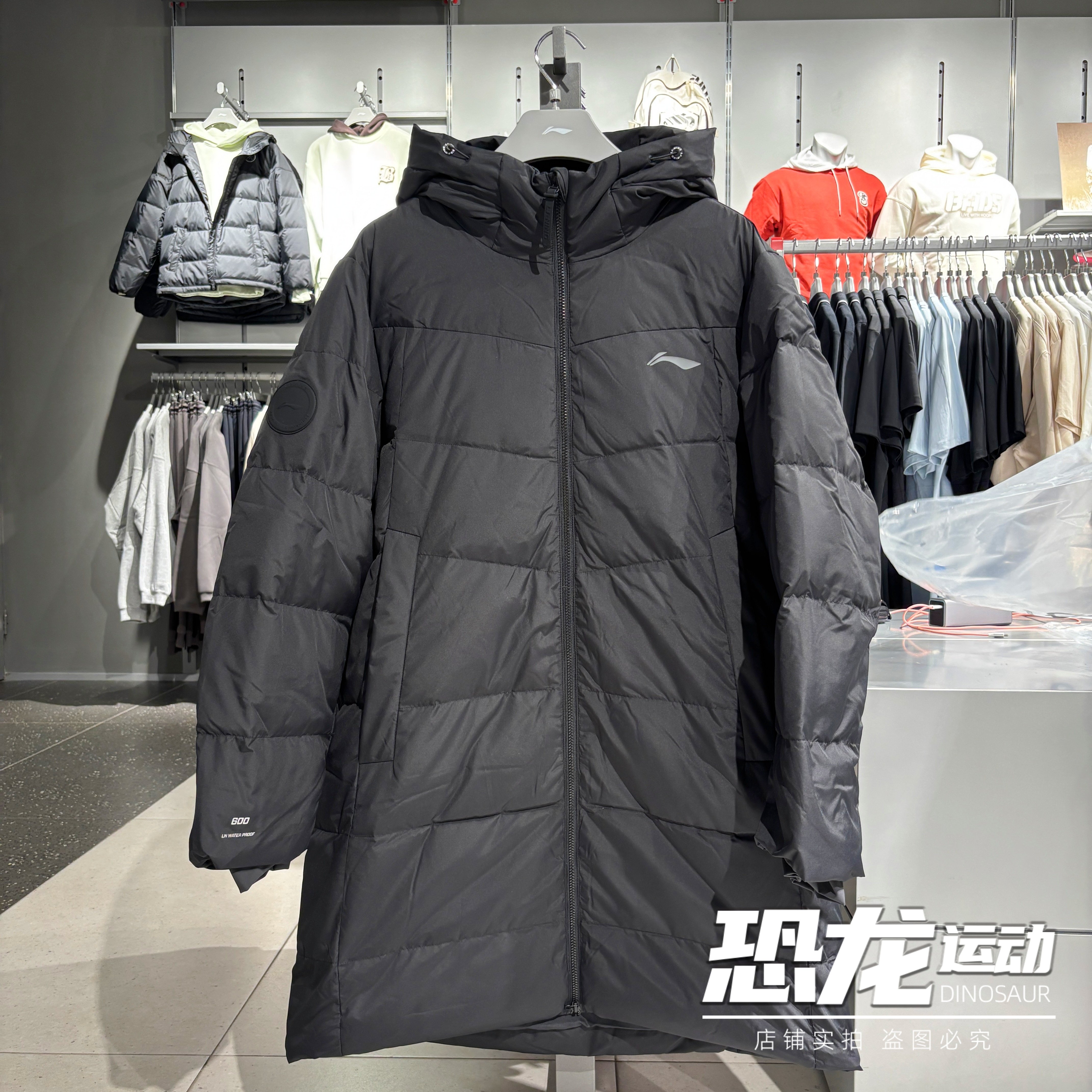李宁保暖连帽长款男子羽绒服