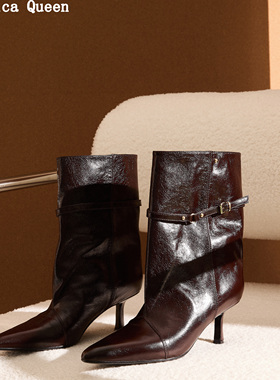 【小李不讲李呀】新款细跟时尚宽筒时装靴尖头显瘦短靴女G2983
