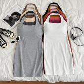 显瘦吊带连衣裙短裙打底裙包臀裙女夏季 辣妹时尚 百搭挂脖露背修身