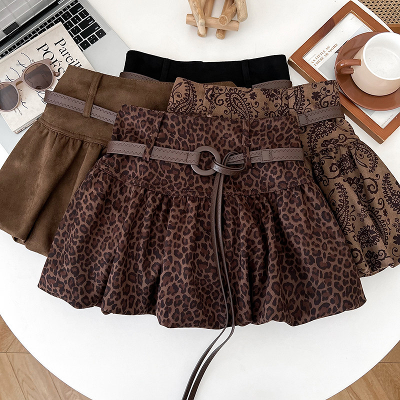 复古时尚豹纹印花高腰显瘦半身裙防走光短裙蓬蓬裙配皮带女秋冬,女装/女士精品,半身裙,淘宝优惠券,粉丝福利购,淘宝优惠卷