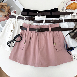 半身裙防走光短裙a字裙配皮带女夏季 韩版 复古休闲高腰显瘦工装