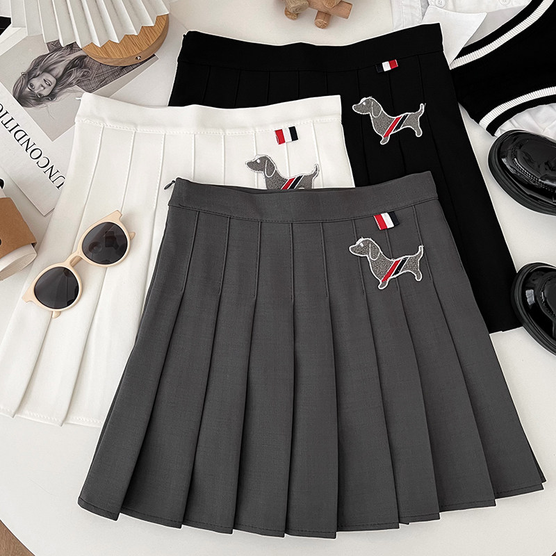 减龄休闲百搭刺绣小狗高腰显瘦半身裙防走光短裙百褶裙a字裙女