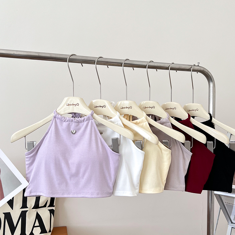 纽结露背挂脖修身显瘦短款吊带