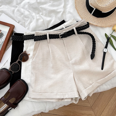 棉麻高腰显瘦西装短裤阔腿裤