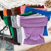 背心t恤上衣女 无袖 设计感性感百搭露肩一字领褶皱修身 显瘦短款