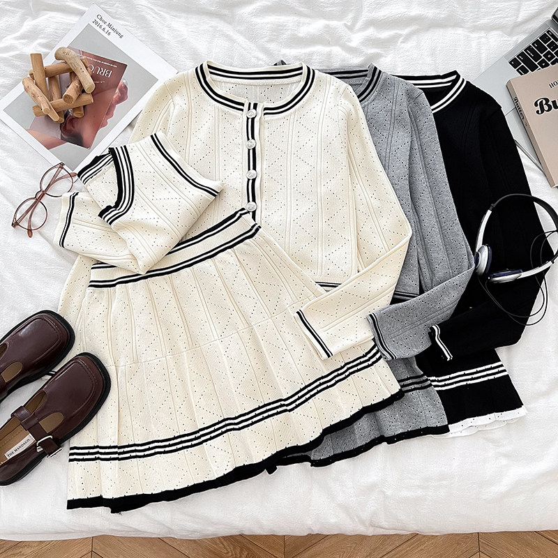 小香风圆领无袖背心上衣+长袖针织衫开衫+高腰显瘦半身裙百褶裙女,女装/女士精品,时尚套装,淘宝优惠券,粉丝福利购,淘宝优惠卷