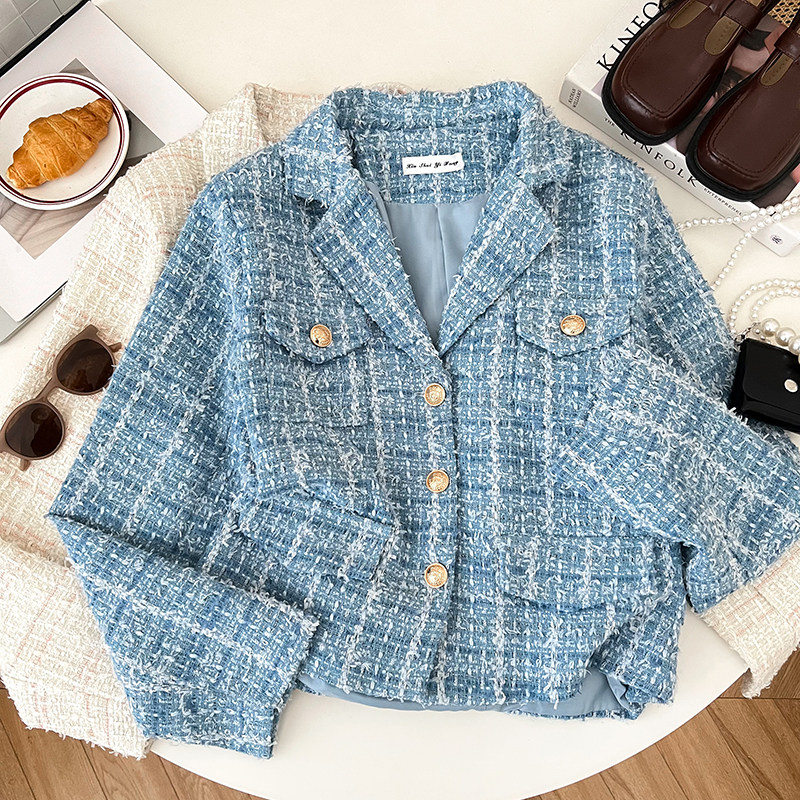法式高级感小香风气质百搭粗花呢v领单排扣长袖开衫外套上衣女,女装/女士精品,短外套,淘宝优惠券,粉丝福利购,淘宝优惠卷