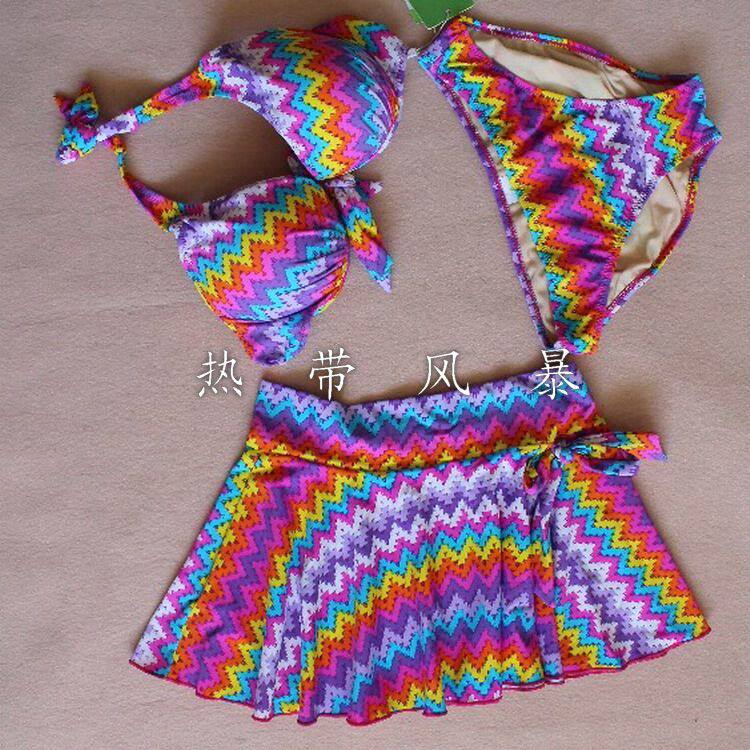 清仓品牌正品号手温泉游泳衣女小胸聚拢钢托比基尼裙式紫彩13335