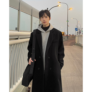 韩版毛呢大衣垫肩男冬季加厚过膝长款英伦风衣外套F381-P128图片