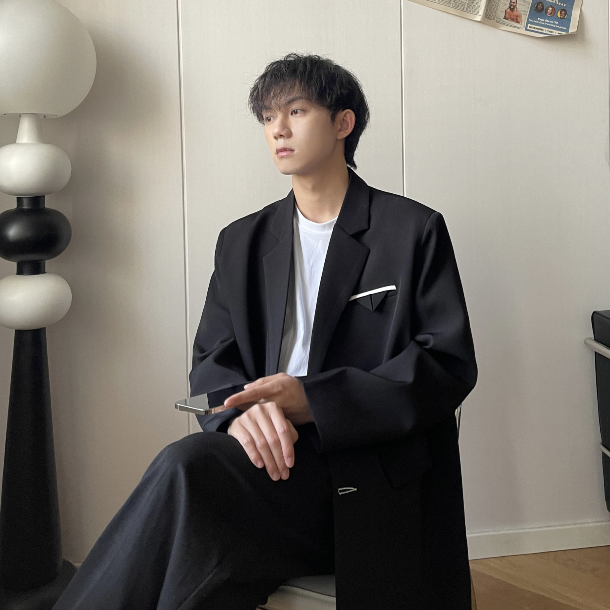 春秋季韩版小西装外套黑色oversize痞帅潮男士休闲西服XF131-P95,男装西服套装,电商A152