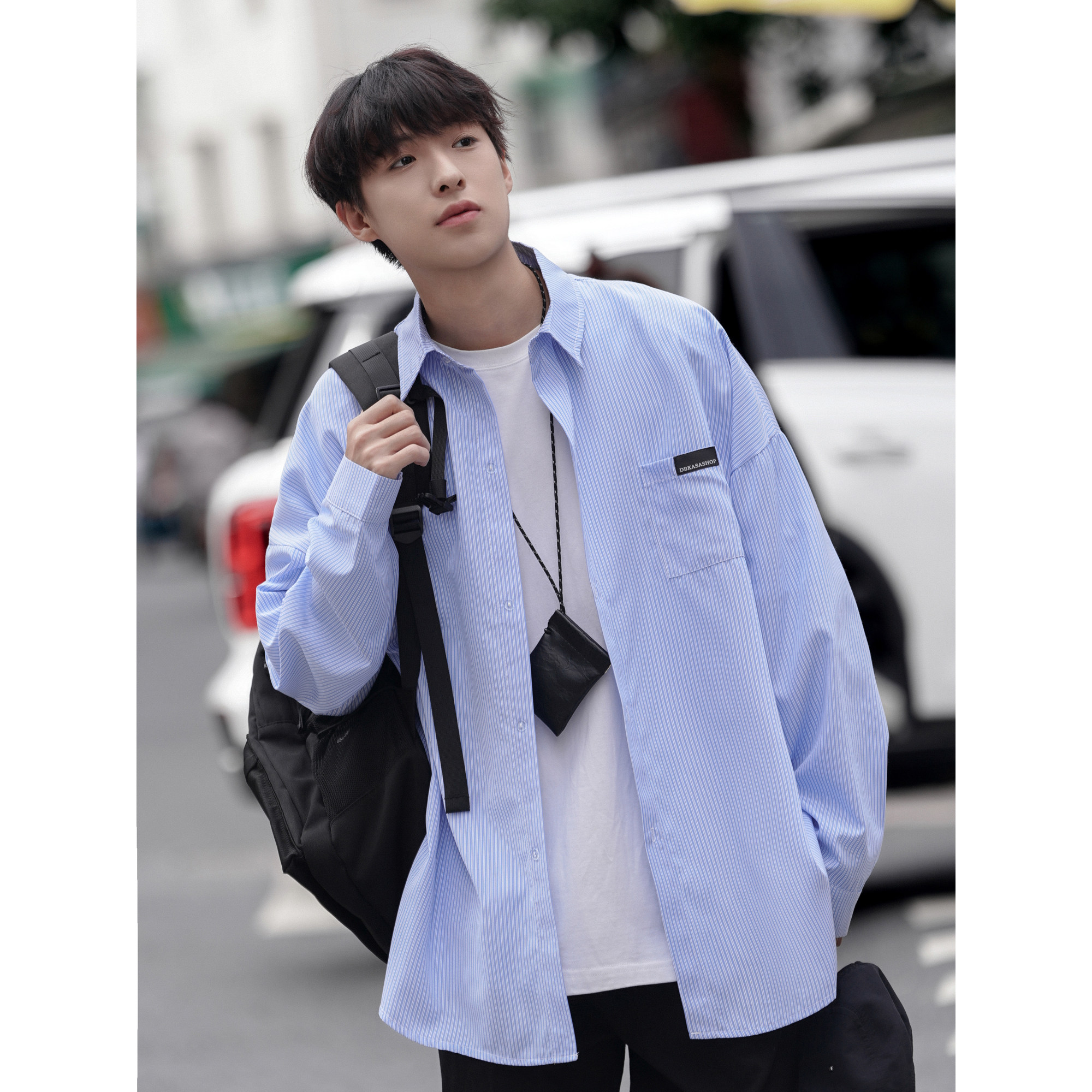 条纹衬衫男生秋季日系纯色长袖衬衣高级感潮流痞帅外套CS113-P50