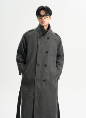 F395特P105 盗图投诉 男生中长款毛呢大衣过膝风衣双排扣