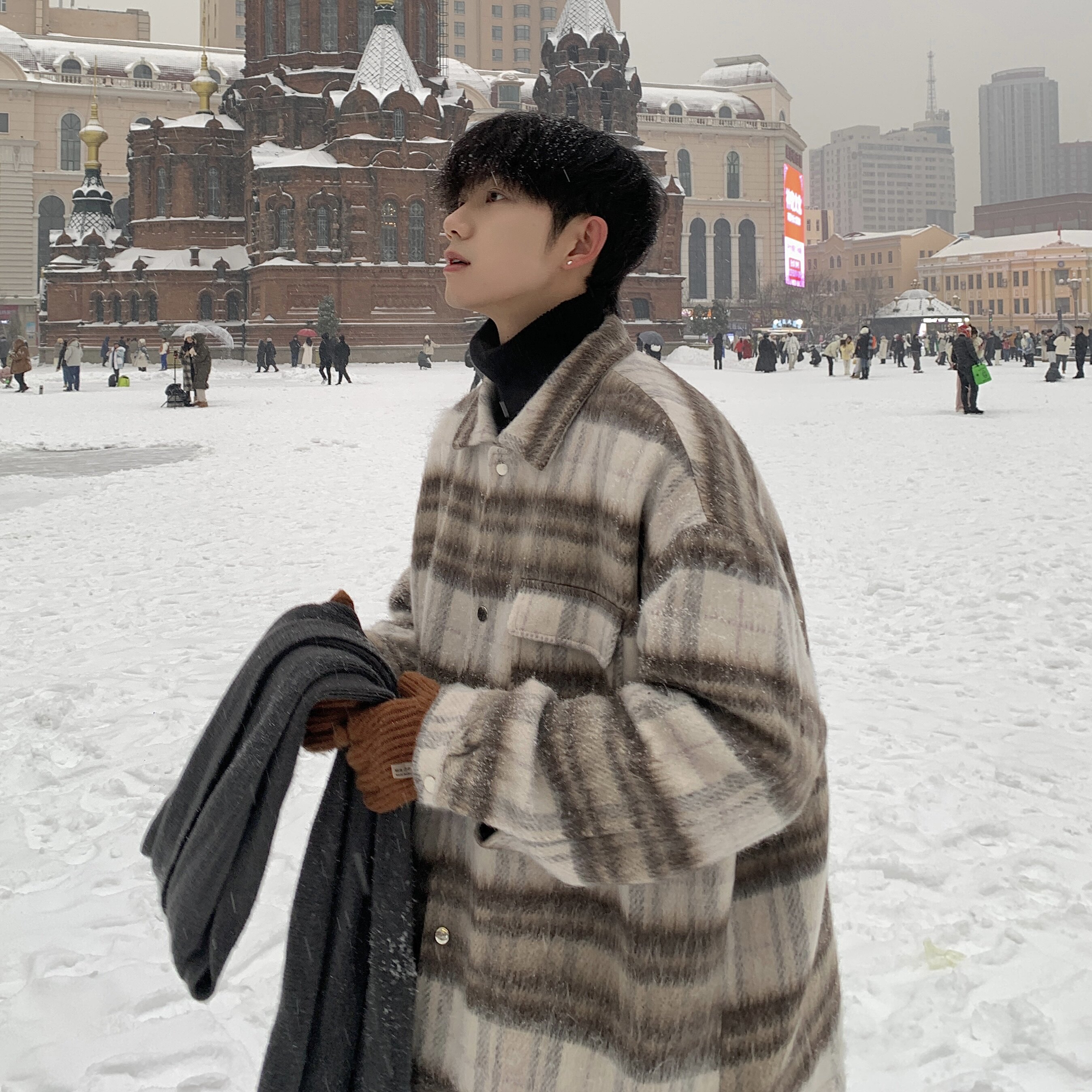 毛呢格子大衣男冬季加厚复古潮牌韩系小众呢子夹克外套F320-P118,男装夹克,电商A152