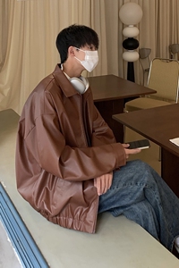PY12 港风秋装夹克皮衣宽松上衣外套休闲男士大码机车服 P95控108图片