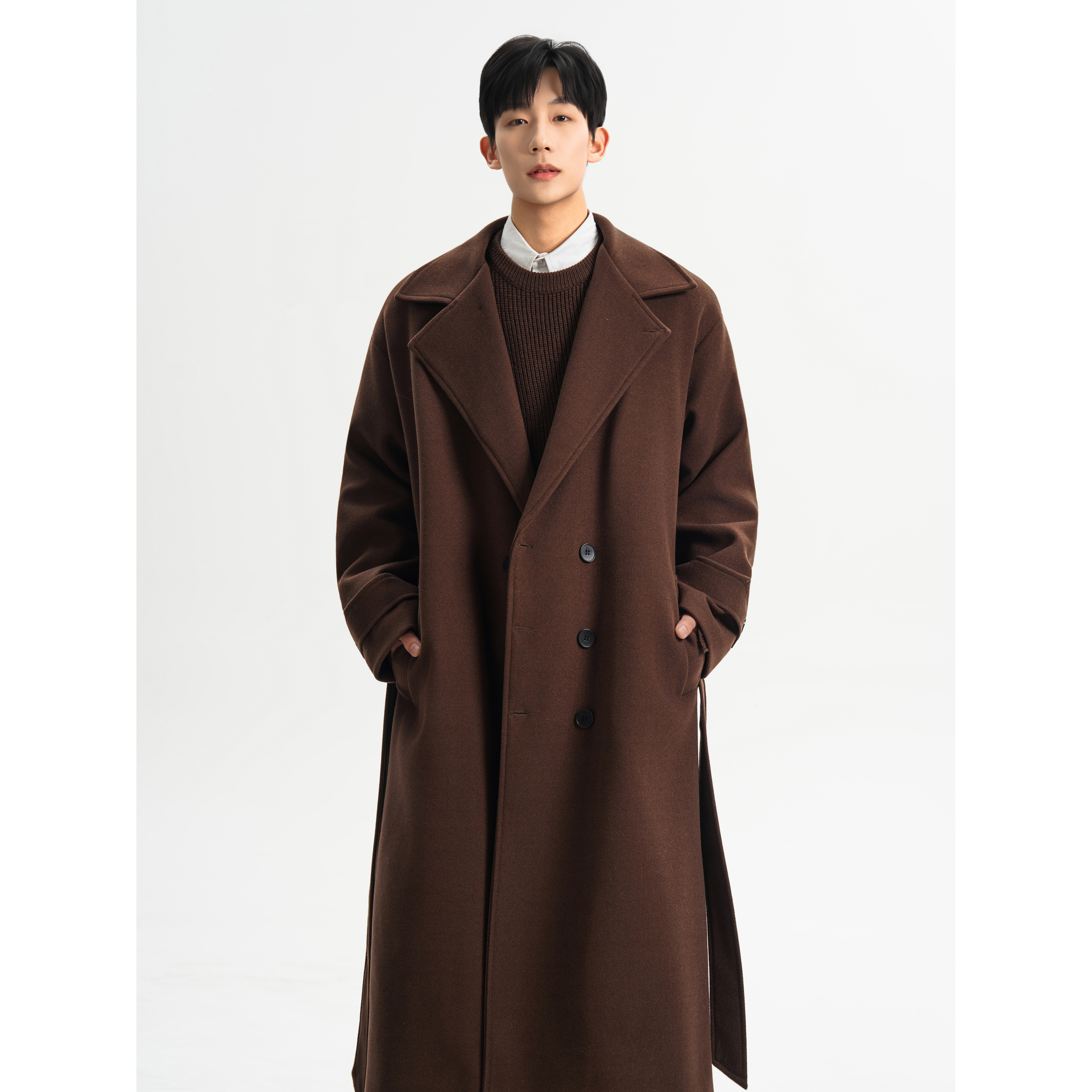 直播加厚毛呢大衣男韩版宽松双排扣中长款风衣F779-P138,男装风衣,电商A152